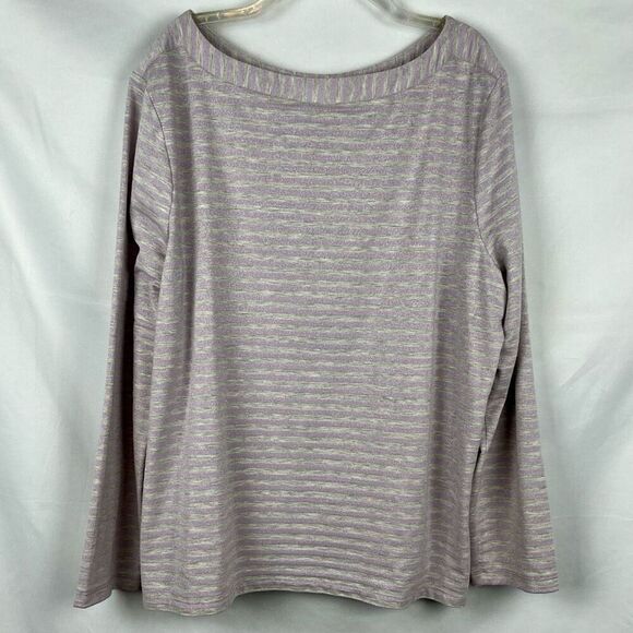 Chico’s Striped Purple Shimmer Silver Blouse Long Sleeves 3 XL 16 - Picture 3 of 11